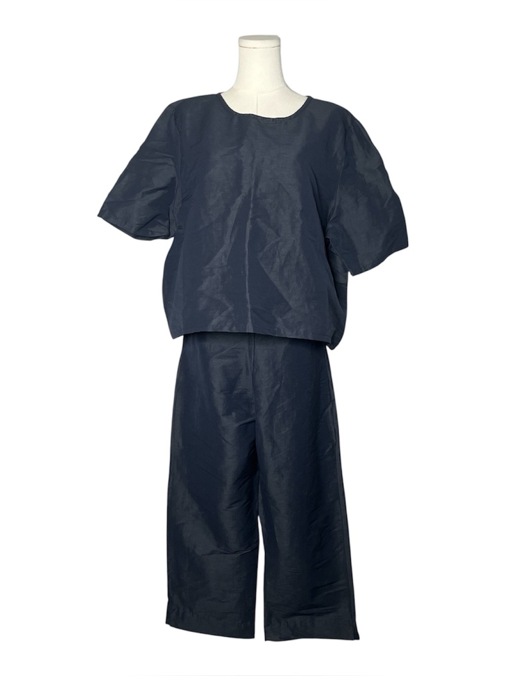 Bryn Walker Black Linen Blend Boxy Short Sleeve & Cropped Pants 2PC Set